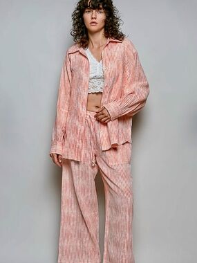NWOT. POL Orange with White-Striped Wide Leg  Drawstring Pants